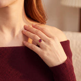 14k Yellow Gold Rhodolite Garnet and 0.25cttw Diamond Ladies Band Ring Size 6.5