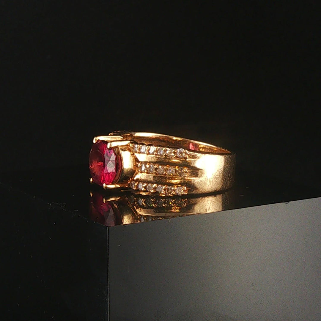 14k Yellow Gold Rhodolite Garnet and 0.25cttw Diamond Ladies Band Ring Size 6.5