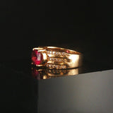 14k Yellow Gold Rhodolite Garnet and 0.25cttw Diamond Ladies Band Ring Size 6.5