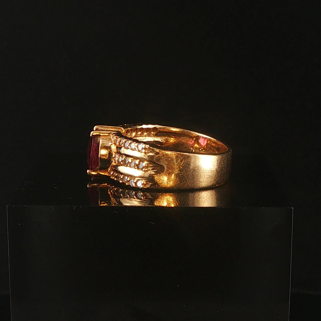 14k Yellow Gold Rhodolite Garnet and 0.25cttw Diamond Ladies Band Ring Size 6.5