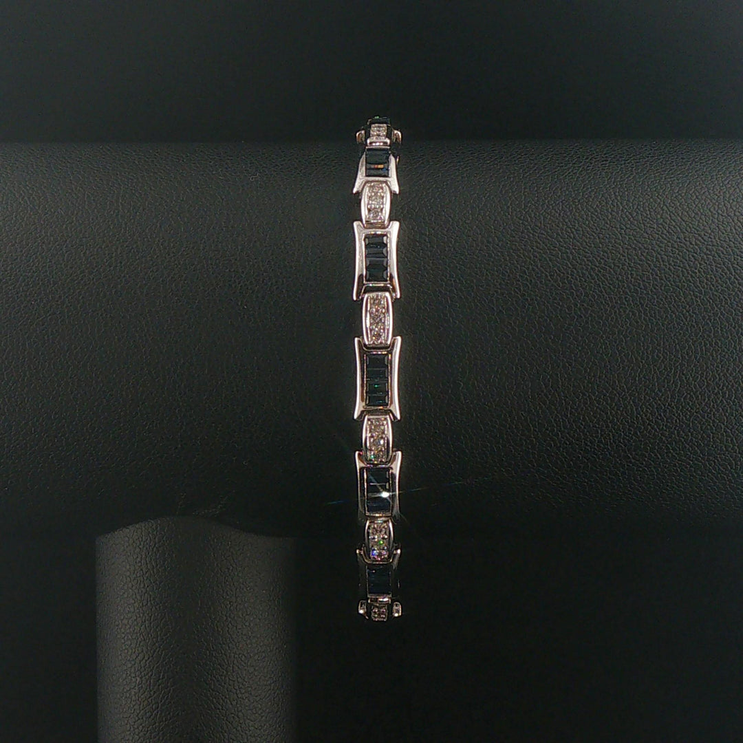 14k White Gold Sapphire and 0.65cttw Diamond Vintage Link Bracelet 7"