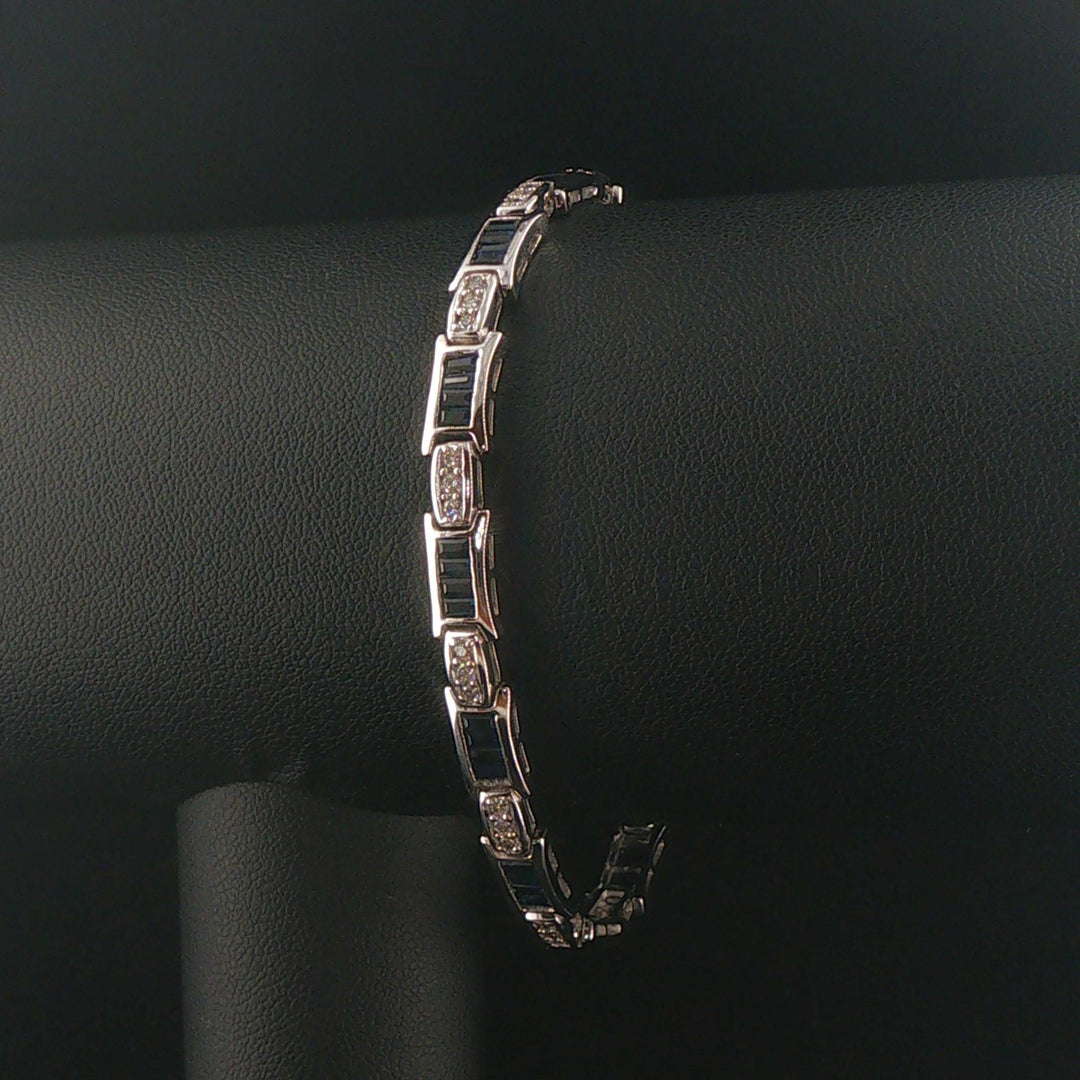 14k White Gold Sapphire and 0.65cttw Diamond Vintage Link Bracelet 7"