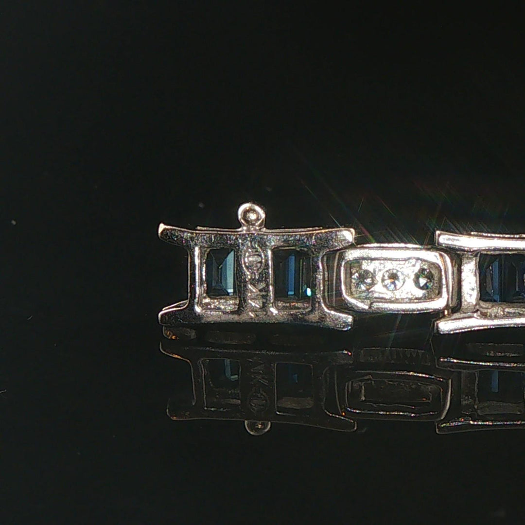 14k White Gold Sapphire and 0.65cttw Diamond Vintage Link Bracelet 7"