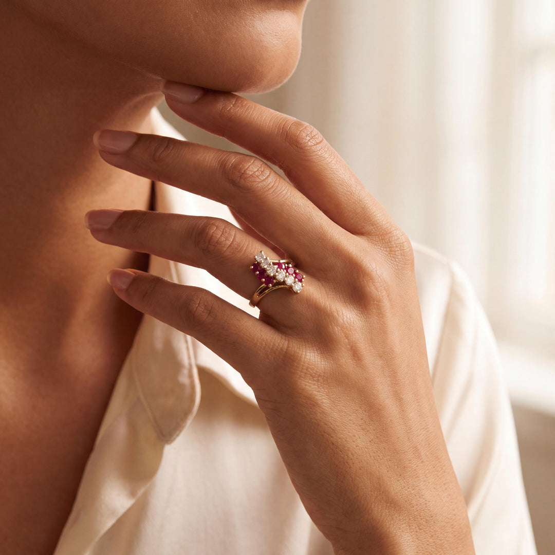 14k Yellow Gold Ruby and 0.42cttw Diamond Ladies Ring Size 6