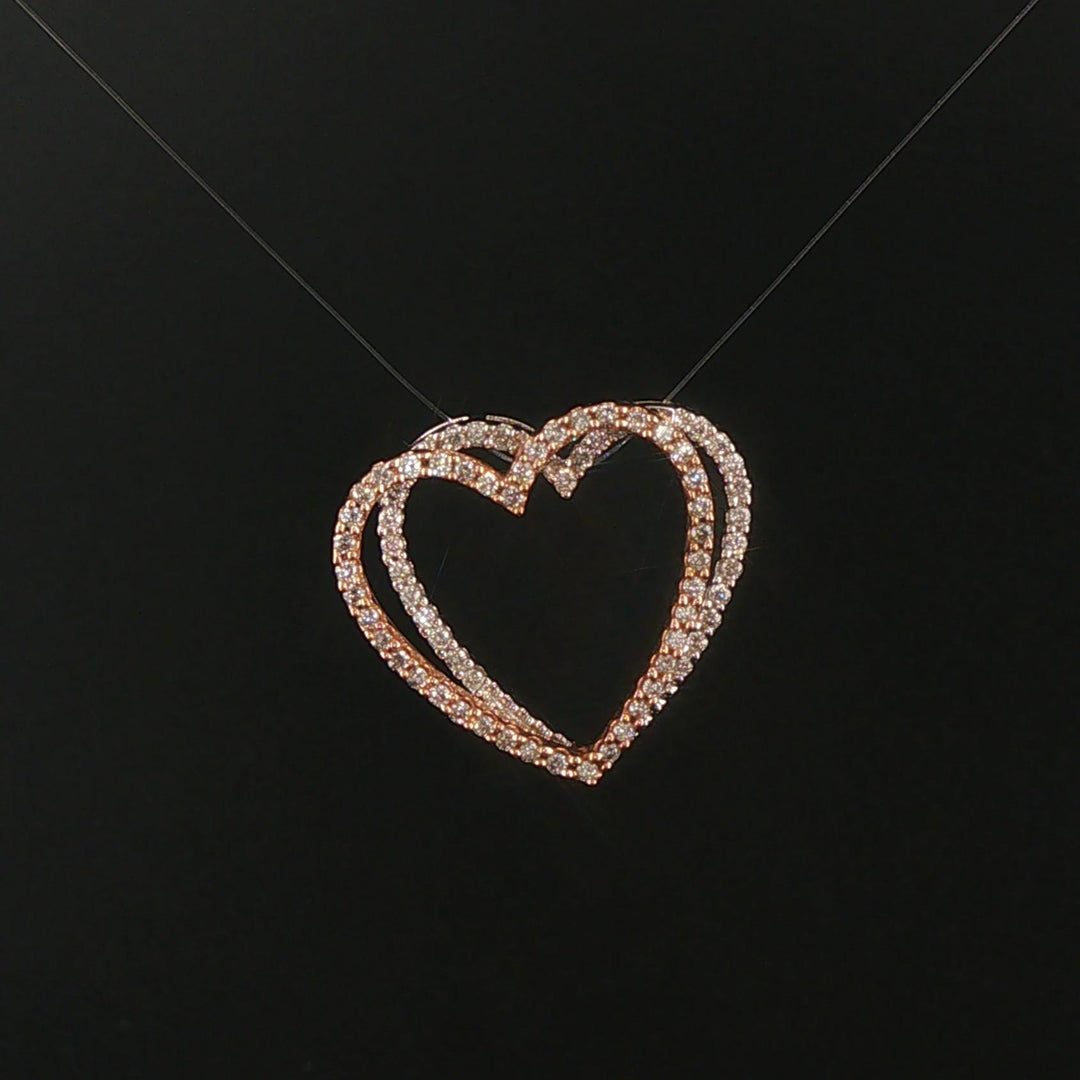14k Rose and White Gold and 0.40cttw Diamond Two Heart Pendant