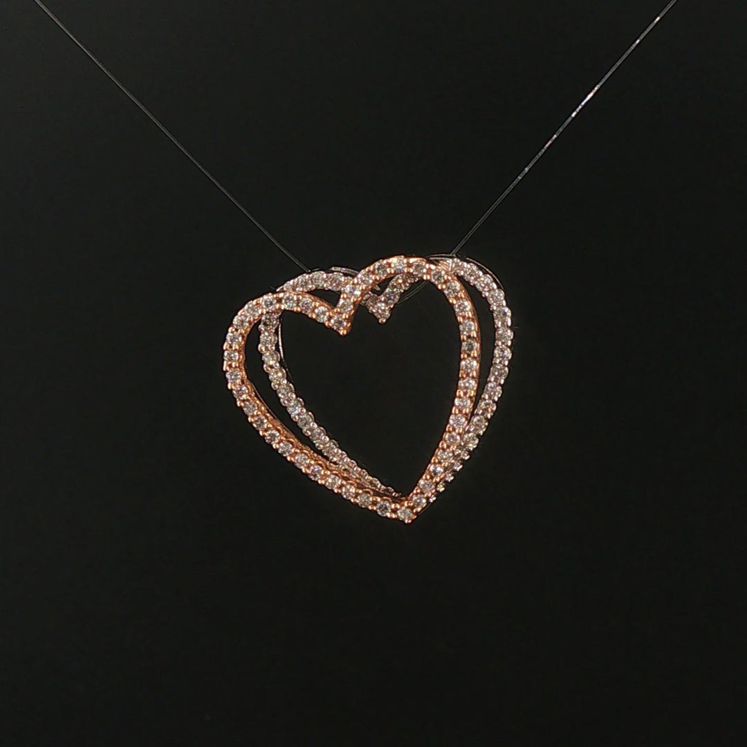 14k Rose and White Gold and 0.40cttw Diamond Two Heart Pendant
