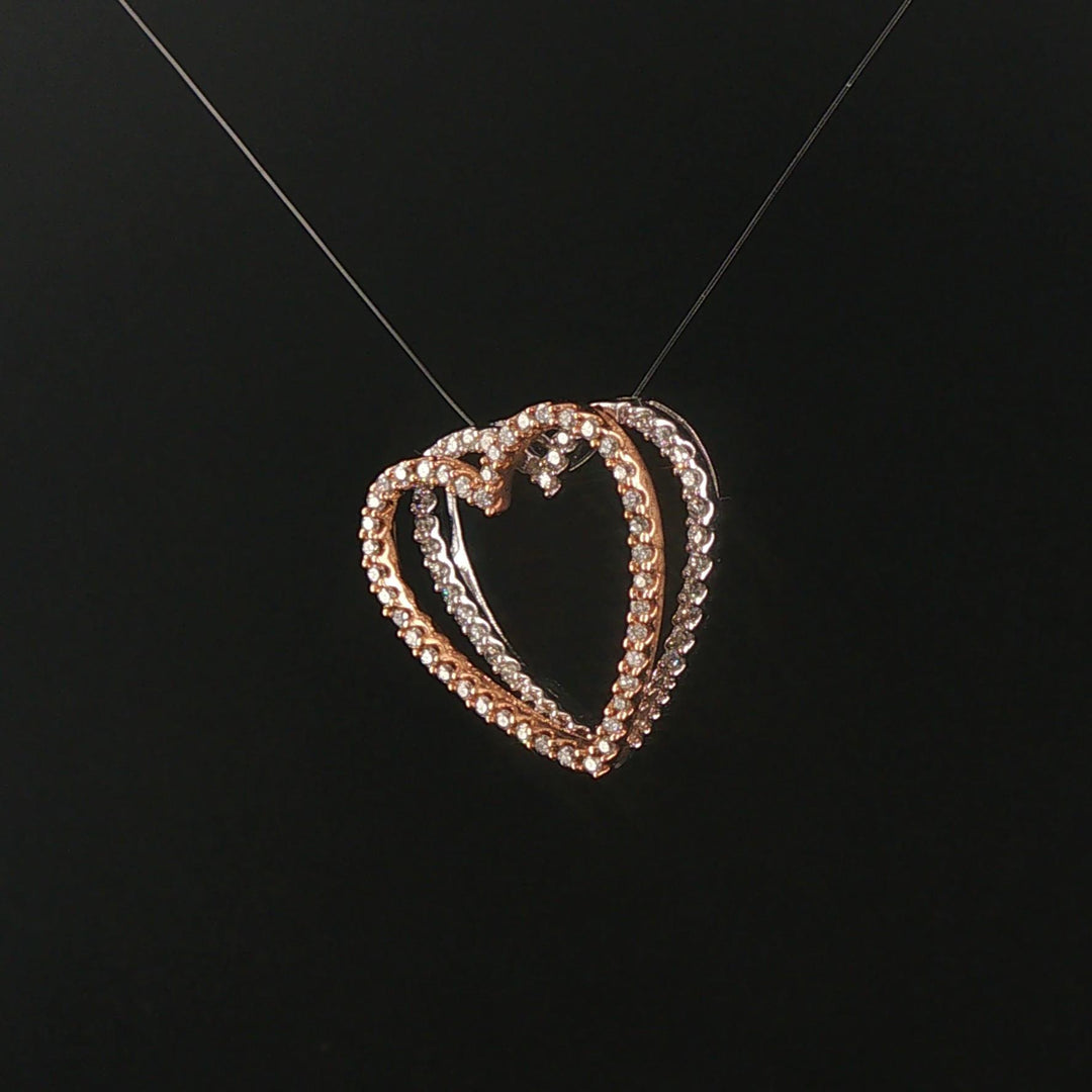 14k Rose and White Gold and 0.40cttw Diamond Two Heart Pendant