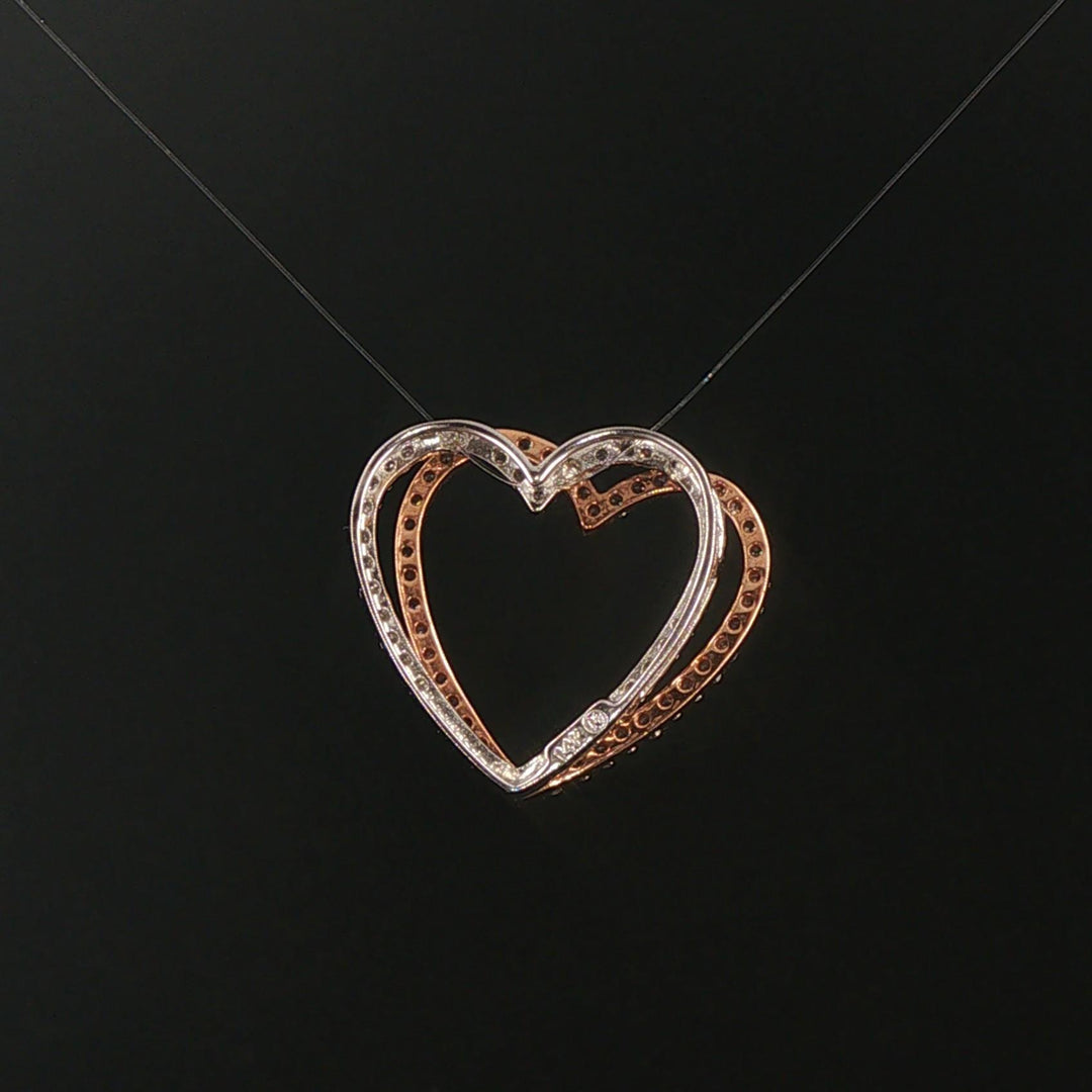 14k Rose and White Gold and 0.40cttw Diamond Two Heart Pendant
