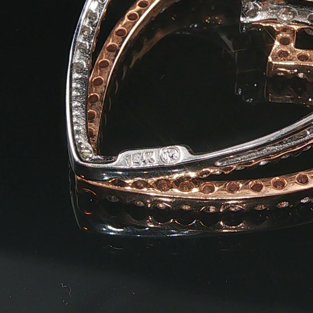14k Rose and White Gold and 0.40cttw Diamond Two Heart Pendant