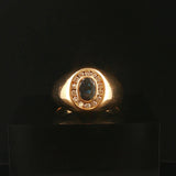 14k Yellow Gold Blue Sapphire and Diamond Signet Halo Ring Size 8.25