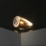 14k Yellow Gold Blue Sapphire and Diamond Signet Halo Ring Size 8.25