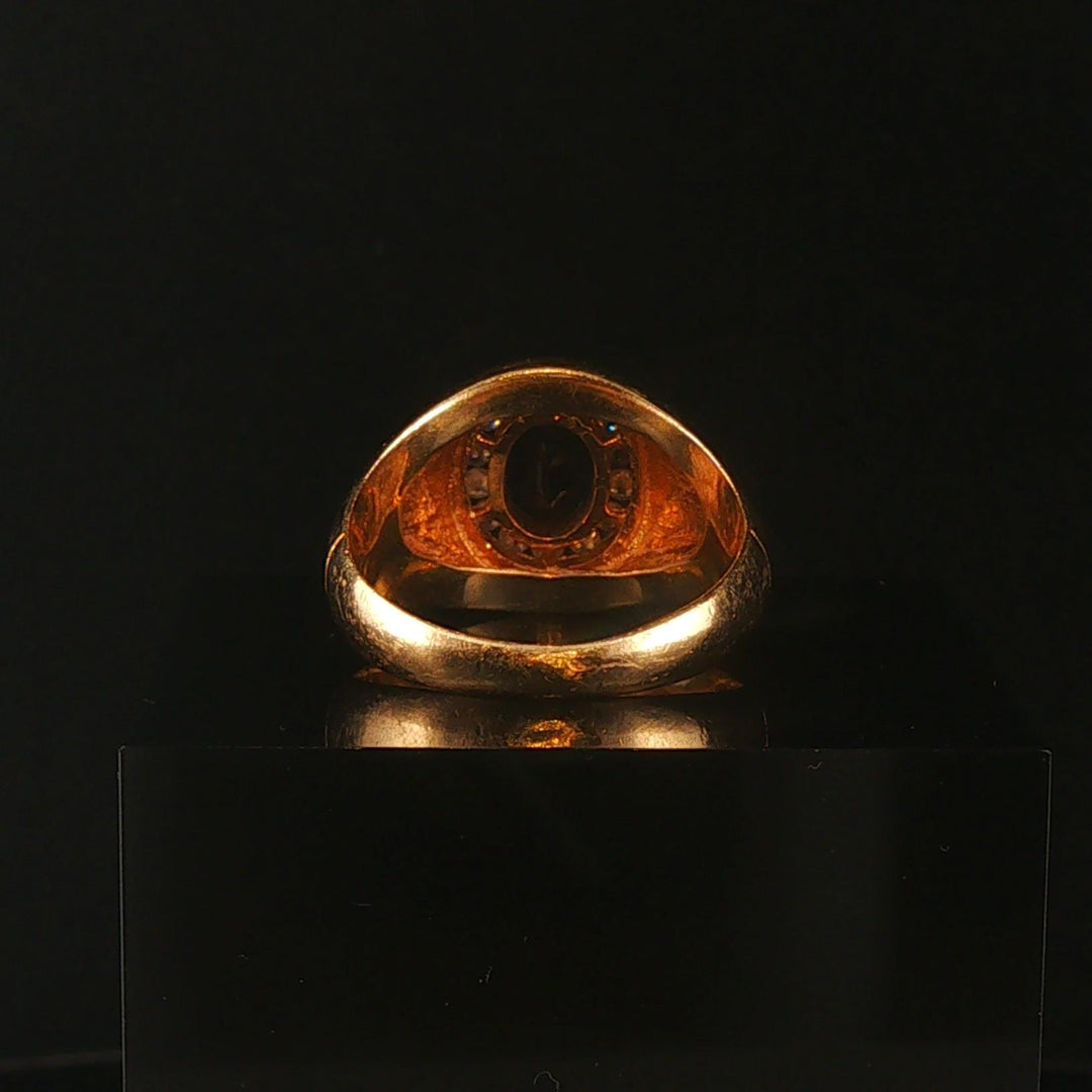 14k Yellow Gold Blue Sapphire and Diamond Signet Halo Ring Size 8.25
