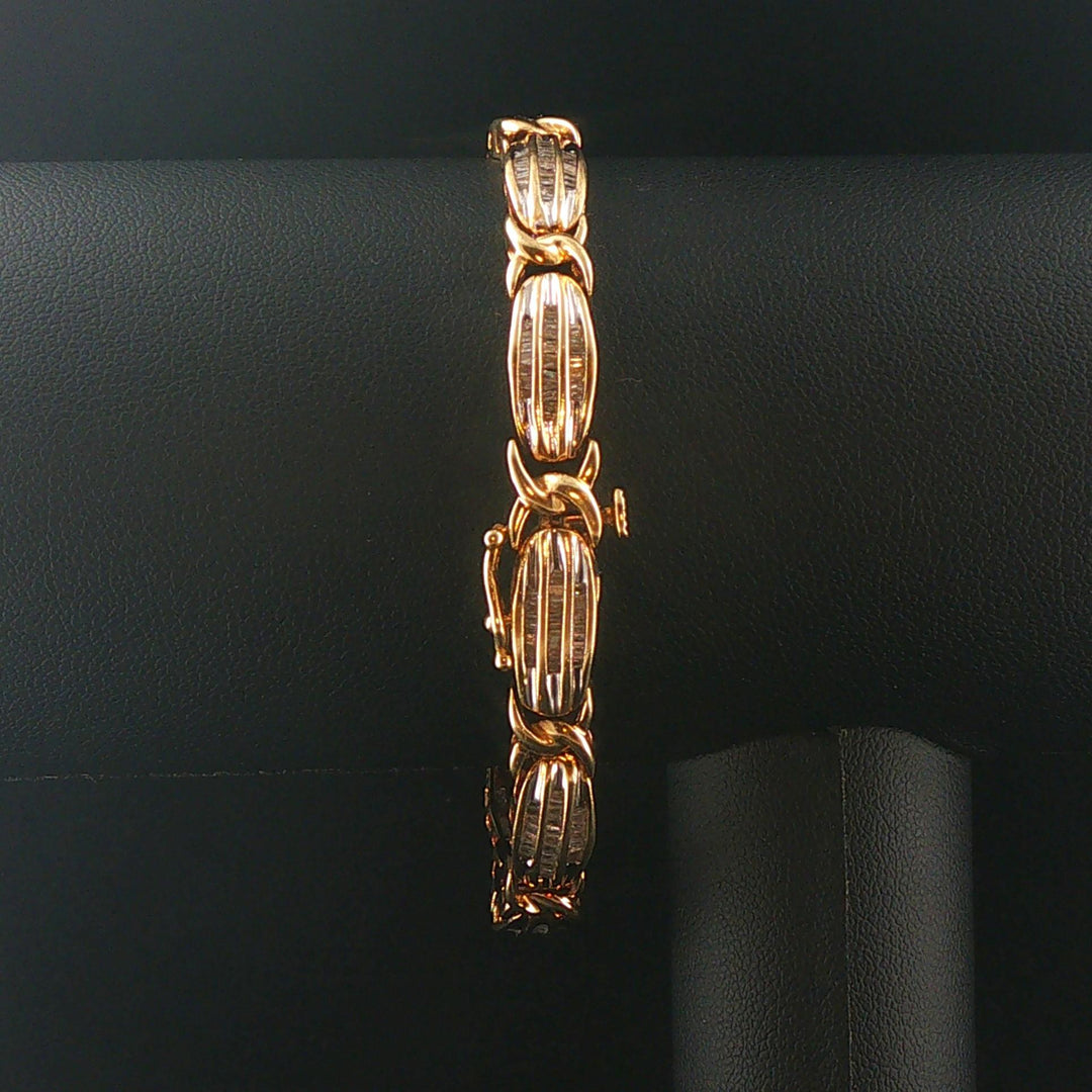10k Yellow Gold and 1cttw Baguette Diamond 16.3g Fancy Link Bracelet 7.25"