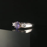 18k White Gold Oval Cut Tanzanite and Diamond Ring Size 6.75