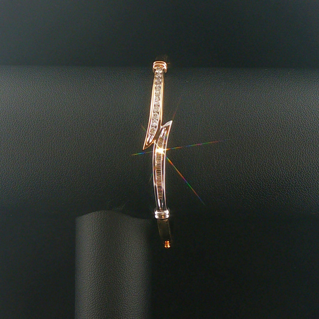 14k Yellow and White Gold 0.50cttw Diamond Bypass Bangle Bracelet 6.75"