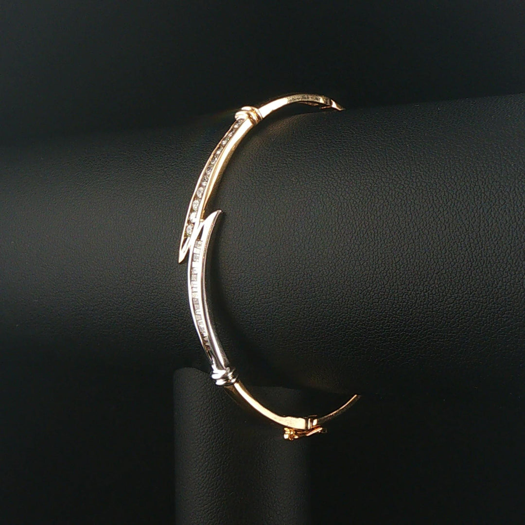 14k Yellow and White Gold 0.50cttw Diamond Bypass Bangle Bracelet 6.75"