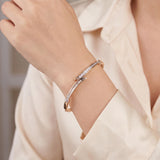 14k Yellow and White Gold 0.50cttw Diamond Bypass Bangle Bracelet 6.75"