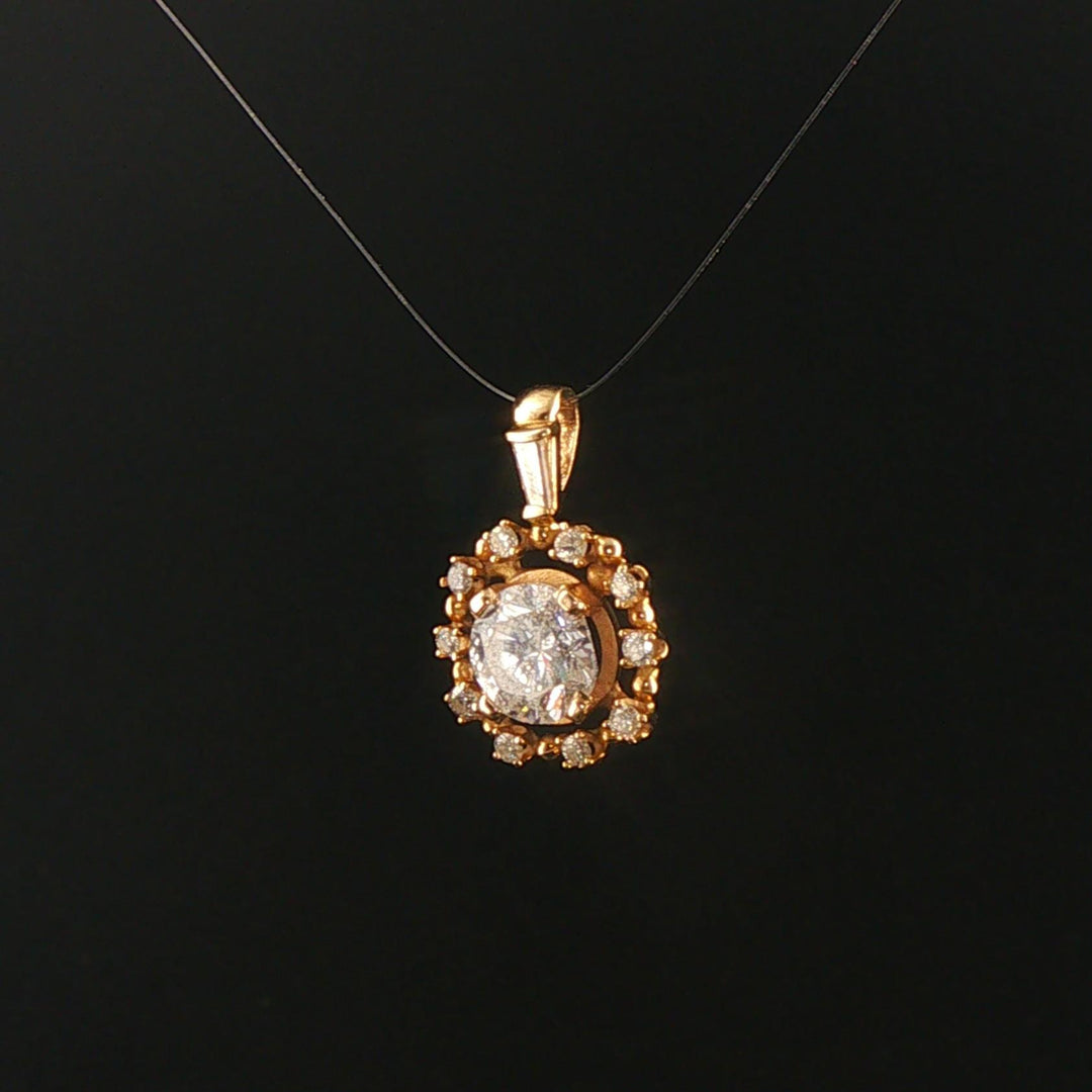 14k Yellow Gold and 1.35ct Center Diamond Vintage Halo Pendant