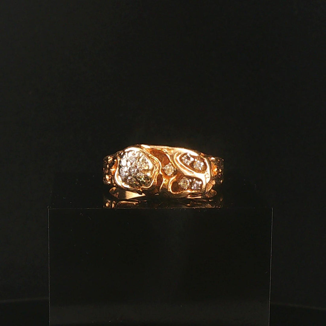 14k Yellow Gold and Diamond Solid Vintage Men's Abstract Ring Size 11.25