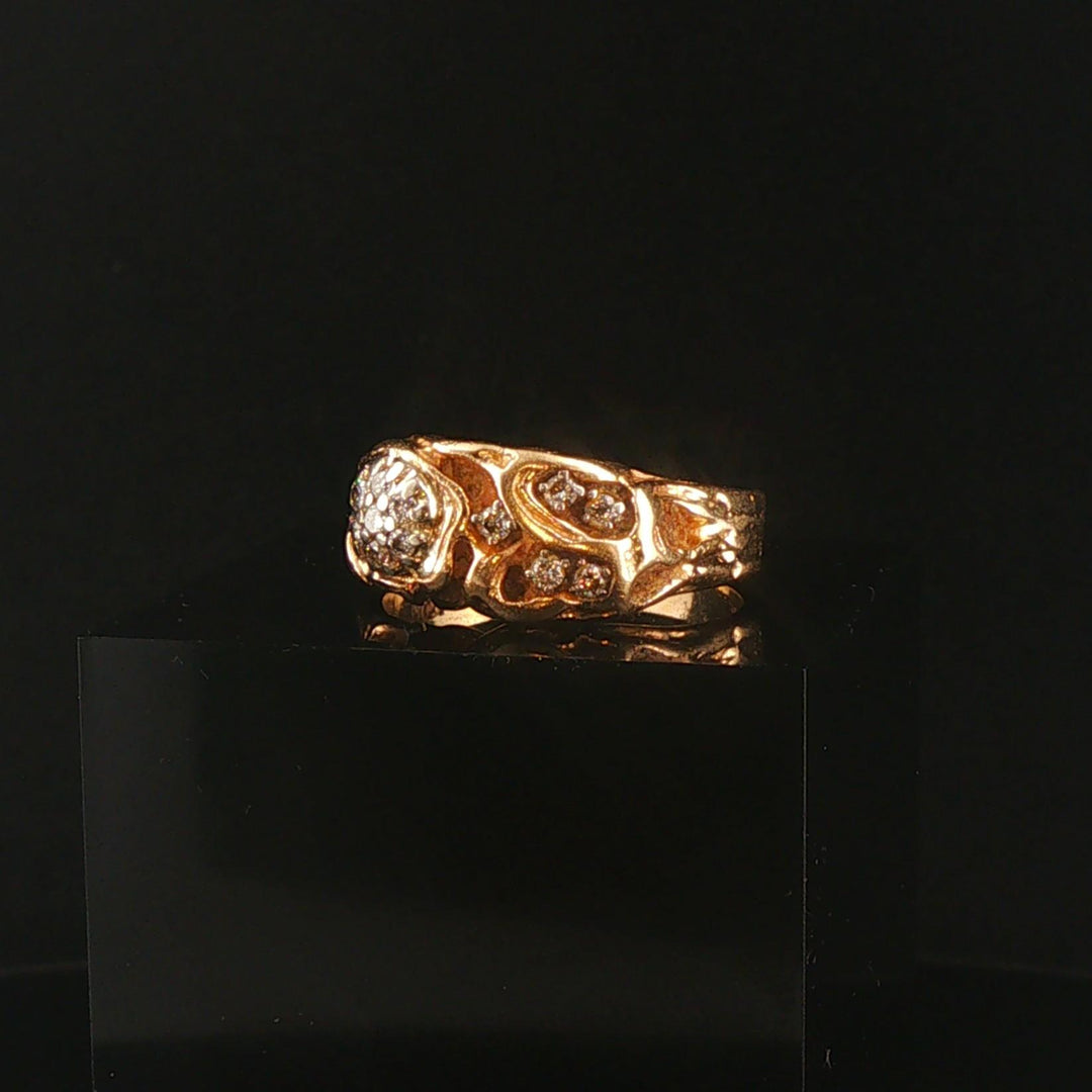 14k Yellow Gold and Diamond Solid Vintage Men's Abstract Ring Size 11.25