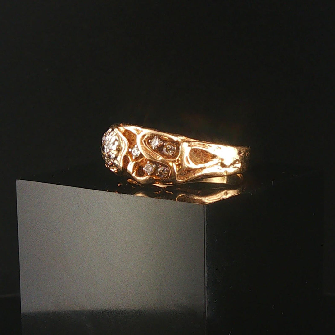 14k Yellow Gold and Diamond Solid Vintage Men's Abstract Ring Size 11.25