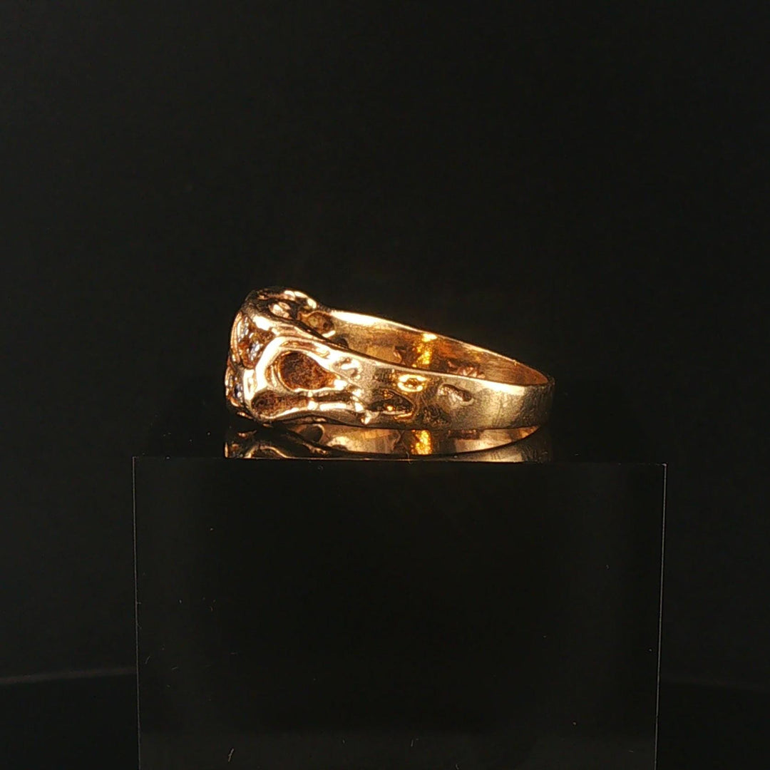 14k Yellow Gold and Diamond Solid Vintage Men's Abstract Ring Size 11.25