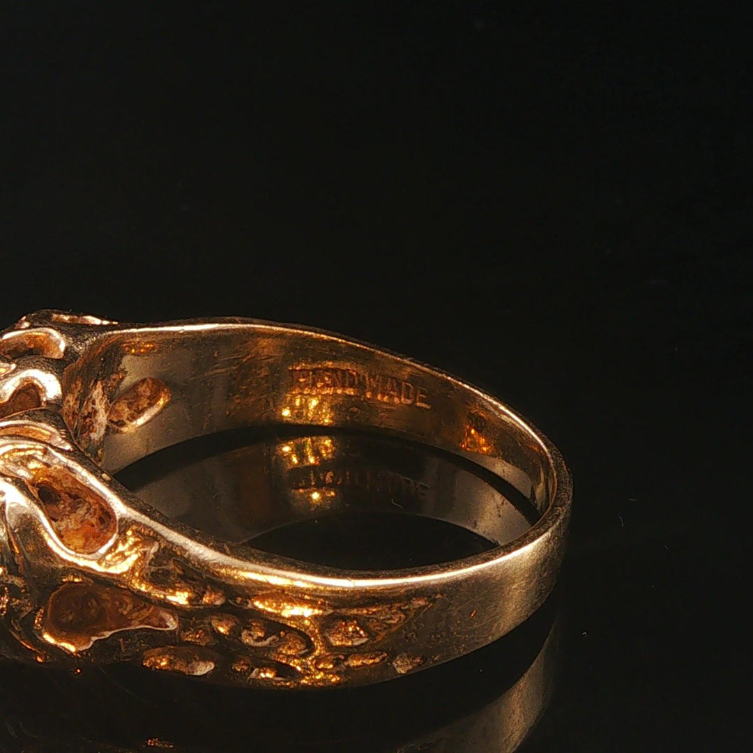 14k Yellow Gold and Diamond Solid Vintage Men's Abstract Ring Size 11.25
