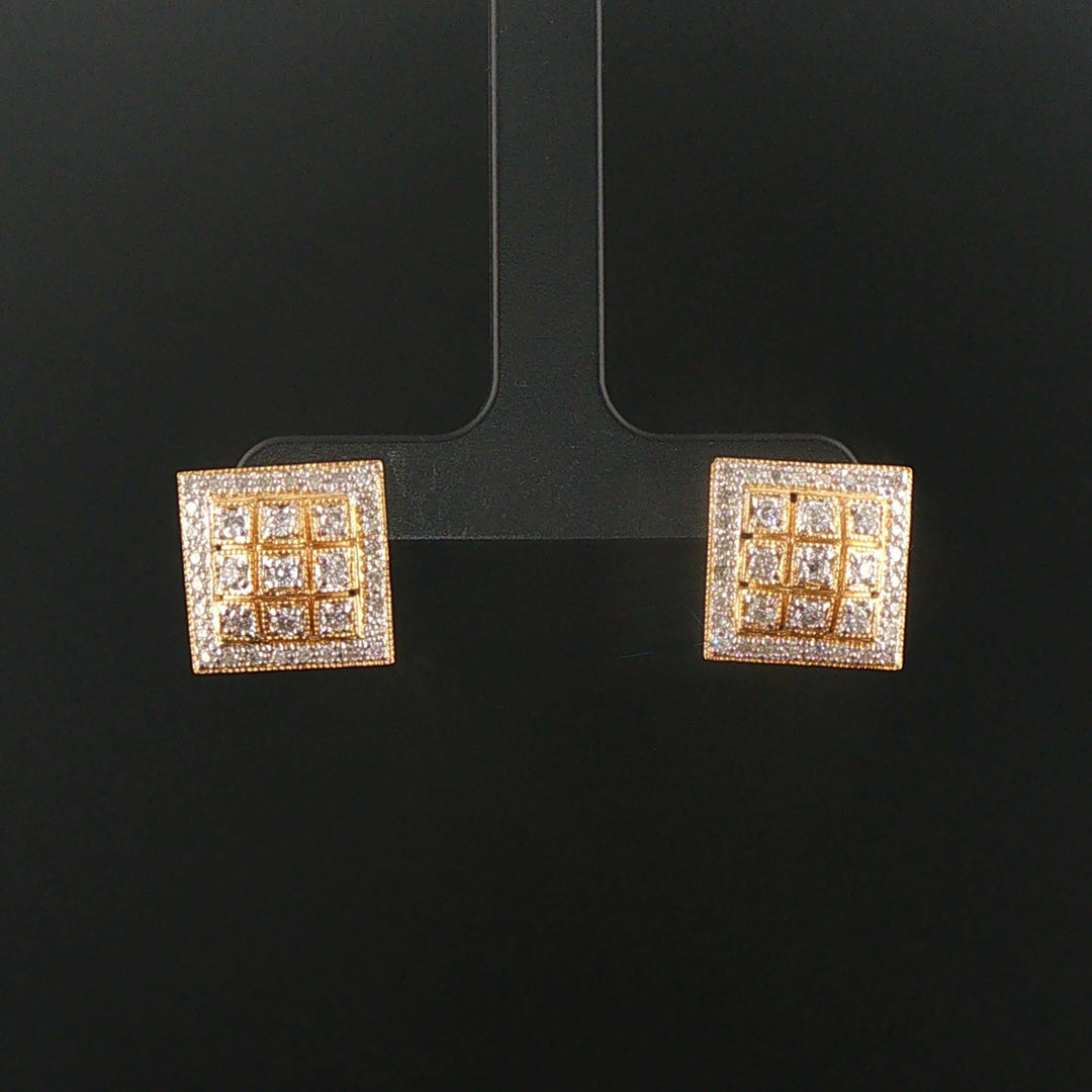 14k Yellow Gold and 0.40cttw Diamond Vintage Square Stud Earrings