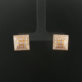 14k Yellow Gold and 0.40cttw Diamond Vintage Square Stud Earrings