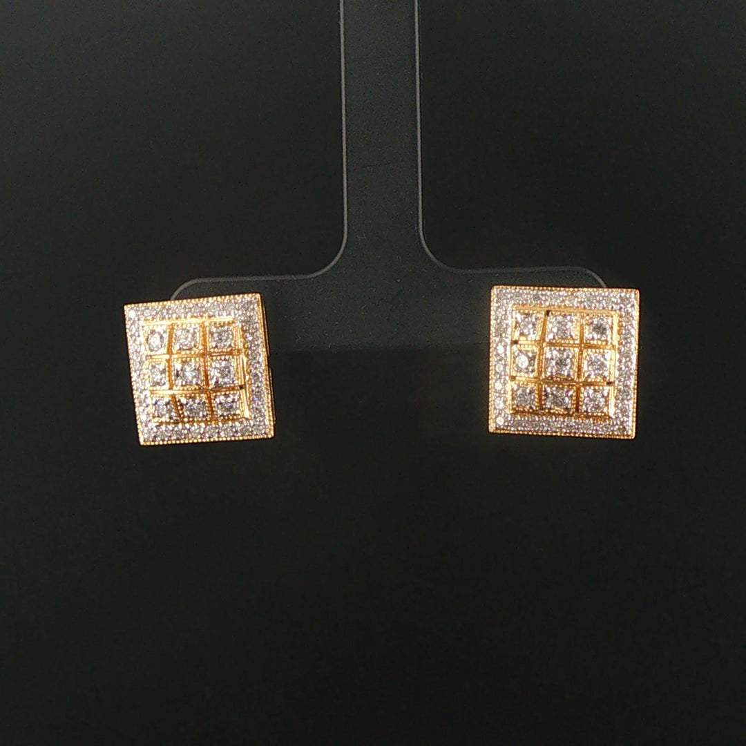 14k Yellow Gold and 0.40cttw Diamond Vintage Square Stud Earrings