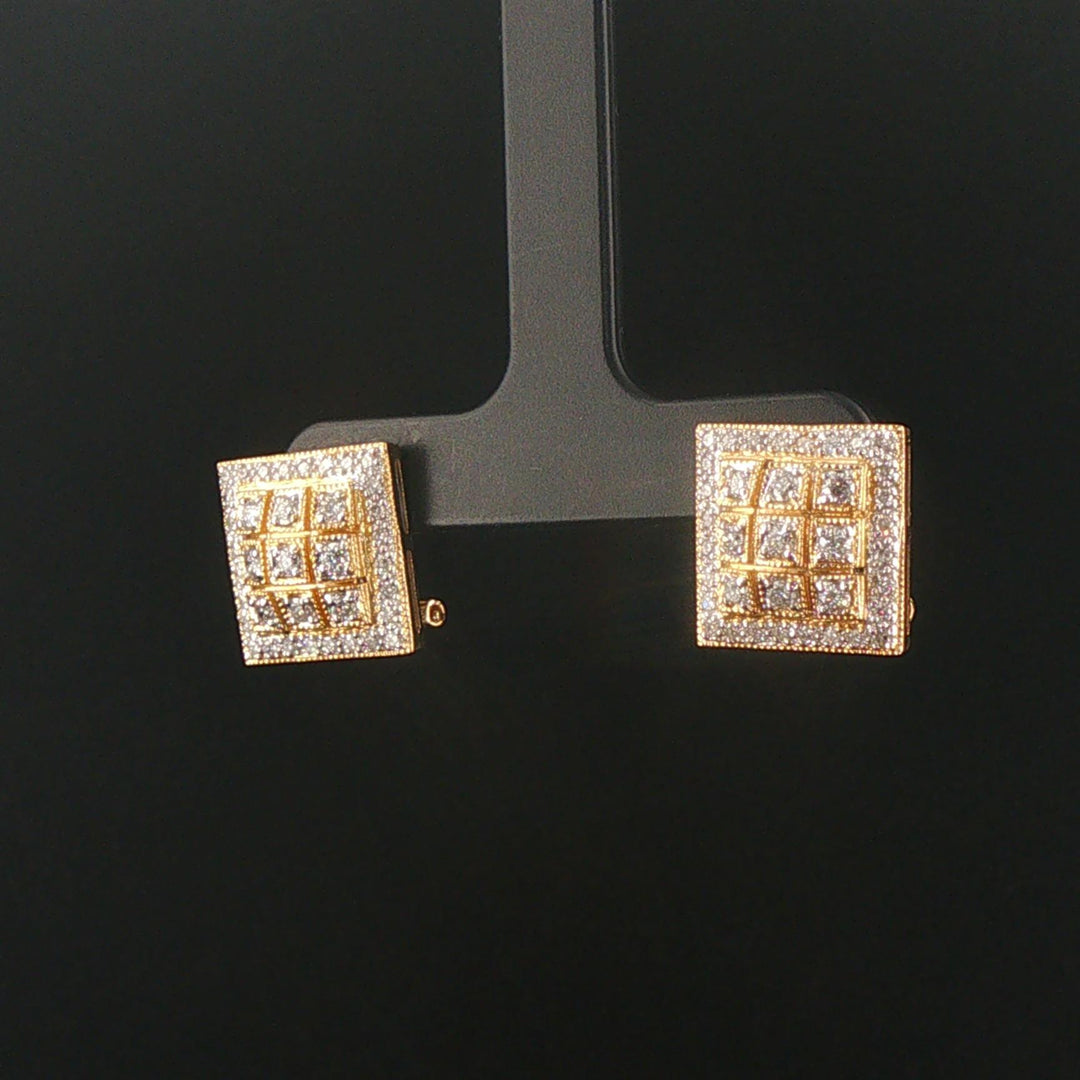 14k Yellow Gold and 0.40cttw Diamond Vintage Square Stud Earrings