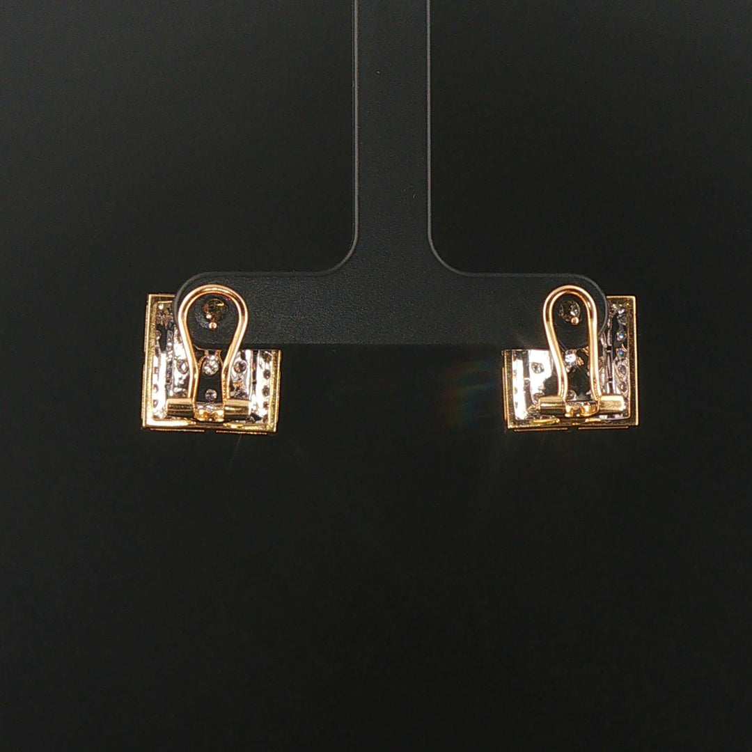 14k Yellow Gold and 0.40cttw Diamond Vintage Square Stud Earrings