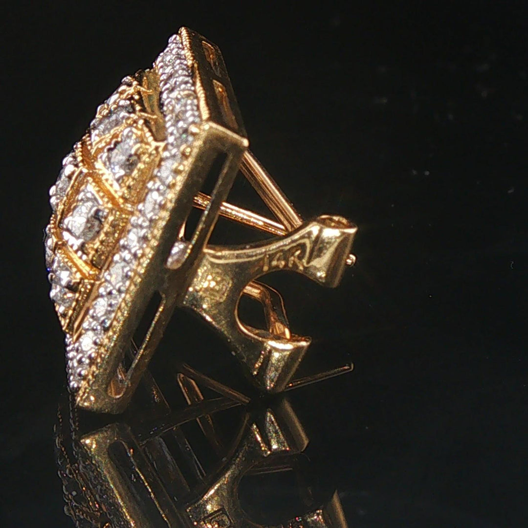 14k Yellow Gold and 0.40cttw Diamond Vintage Square Stud Earrings