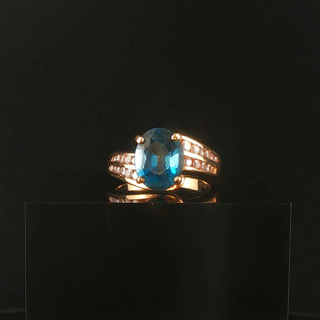 14k Yellow Gold London Blue Topaz and Diamond Ring Size 6.25