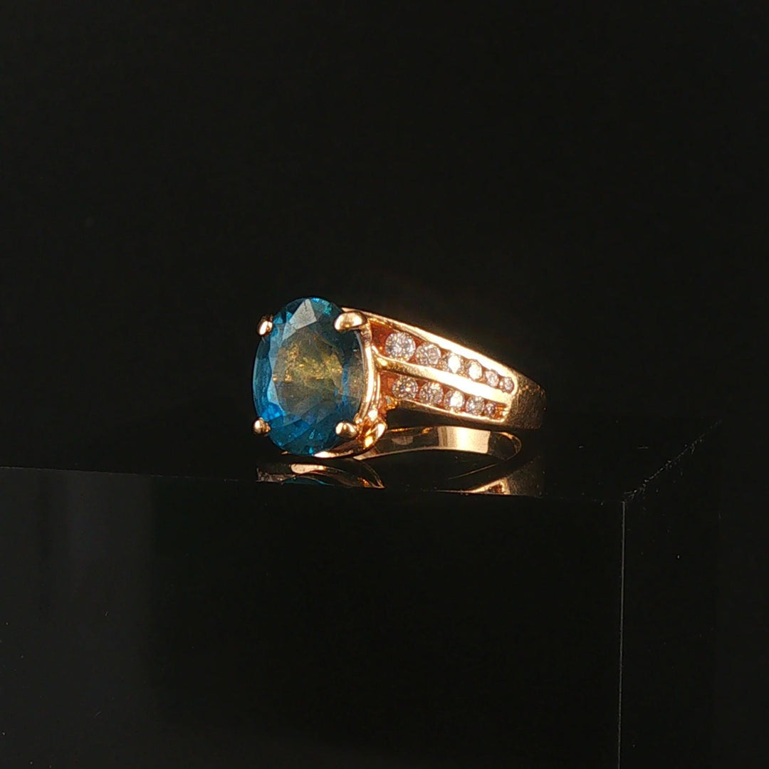 14k Yellow Gold London Blue Topaz and Diamond Ring Size 6.25