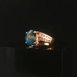 14k Yellow Gold London Blue Topaz and Diamond Ring Size 6.25