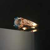 14k Yellow Gold London Blue Topaz and Diamond Ring Size 6.25