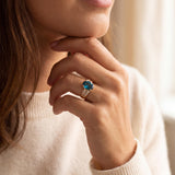 14k Yellow Gold London Blue Topaz and Diamond Ring Size 6.25
