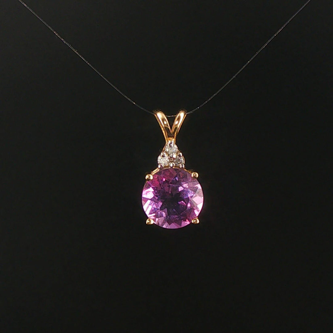 14k Yellow Gold 3.55ct Amethyst and Diamond Pendant 0.75"