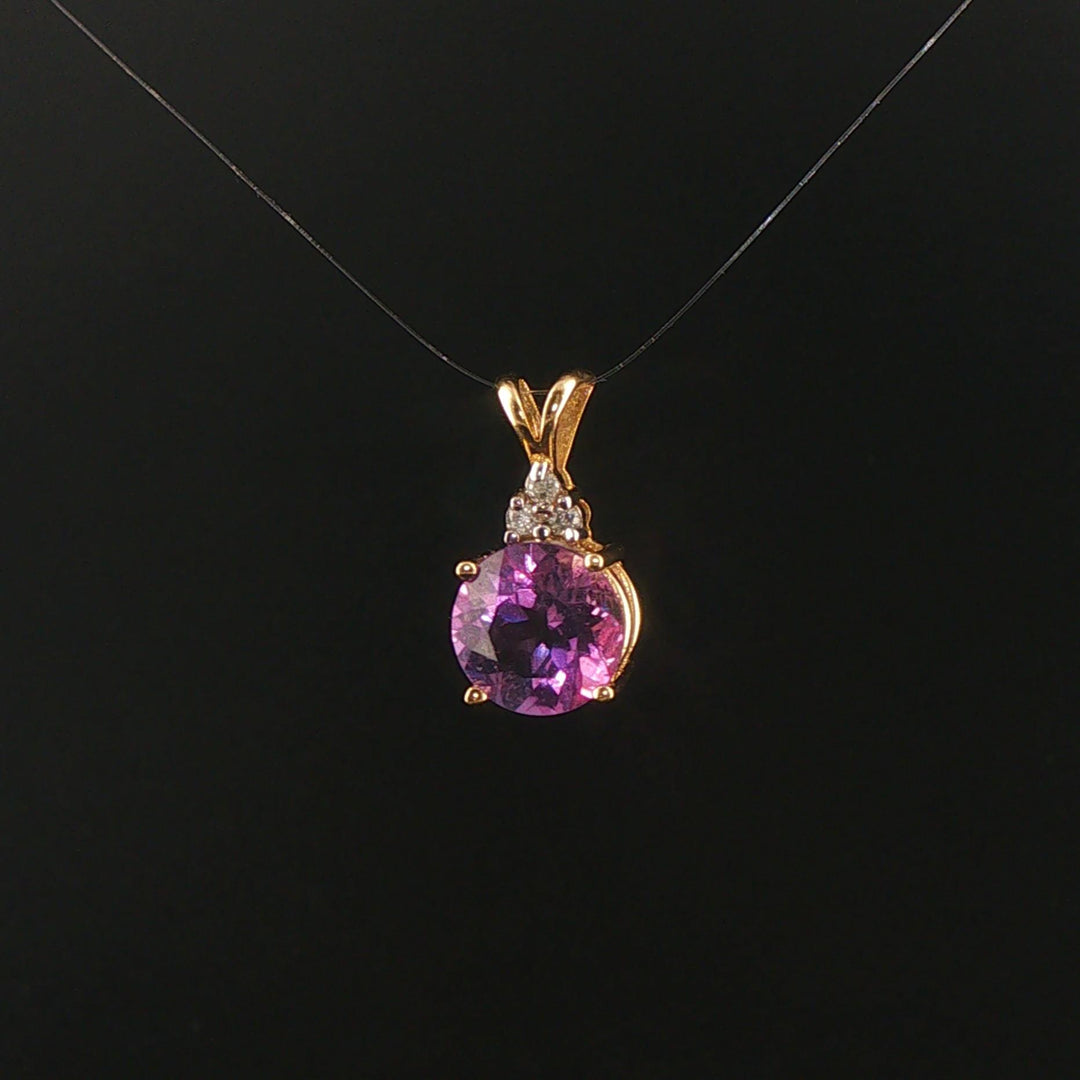 14k Yellow Gold 3.55ct Amethyst and Diamond Pendant 0.75"