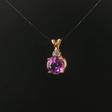 14k Yellow Gold 3.55ct Amethyst and Diamond Pendant 0.75"