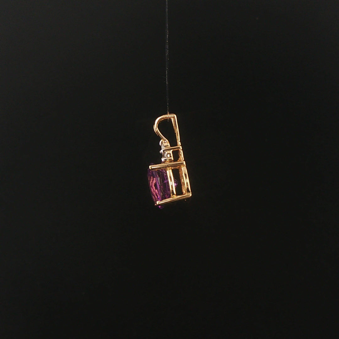 14k Yellow Gold 3.55ct Amethyst and Diamond Pendant 0.75"