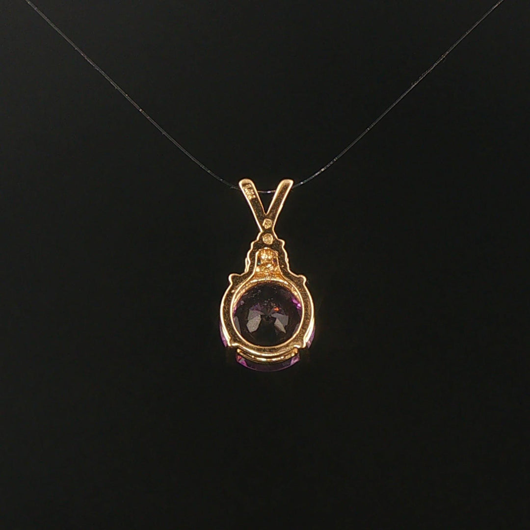14k Yellow Gold 3.55ct Amethyst and Diamond Pendant 0.75"