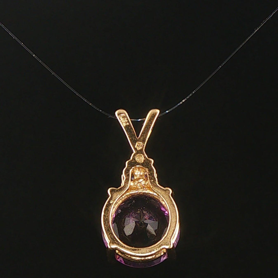 14k Yellow Gold 3.55ct Amethyst and Diamond Pendant 0.75"