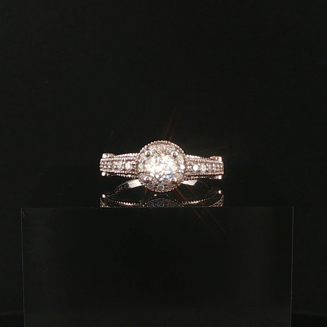 14k White Gold and 1.46cttw Diamond Vintage Ladies Ring Size 5.25