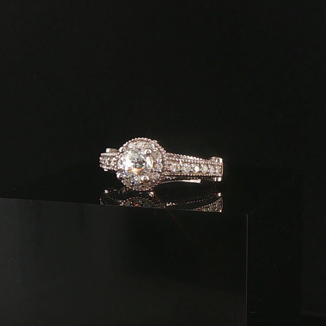 14k White Gold and 1.46cttw Diamond Vintage Ladies Ring Size 5.25