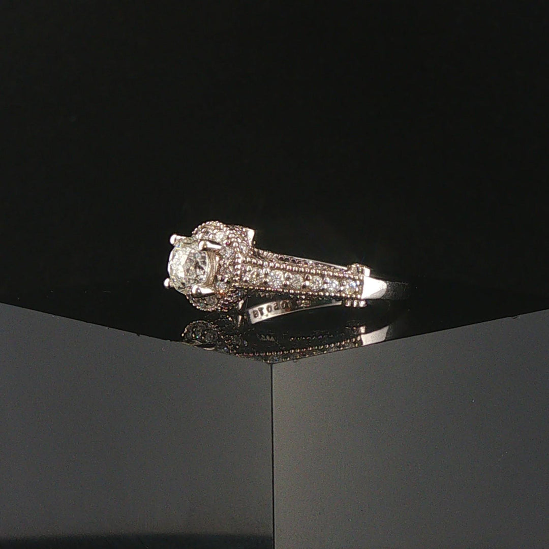 14k White Gold and 1.46cttw Diamond Vintage Ladies Ring Size 5.25
