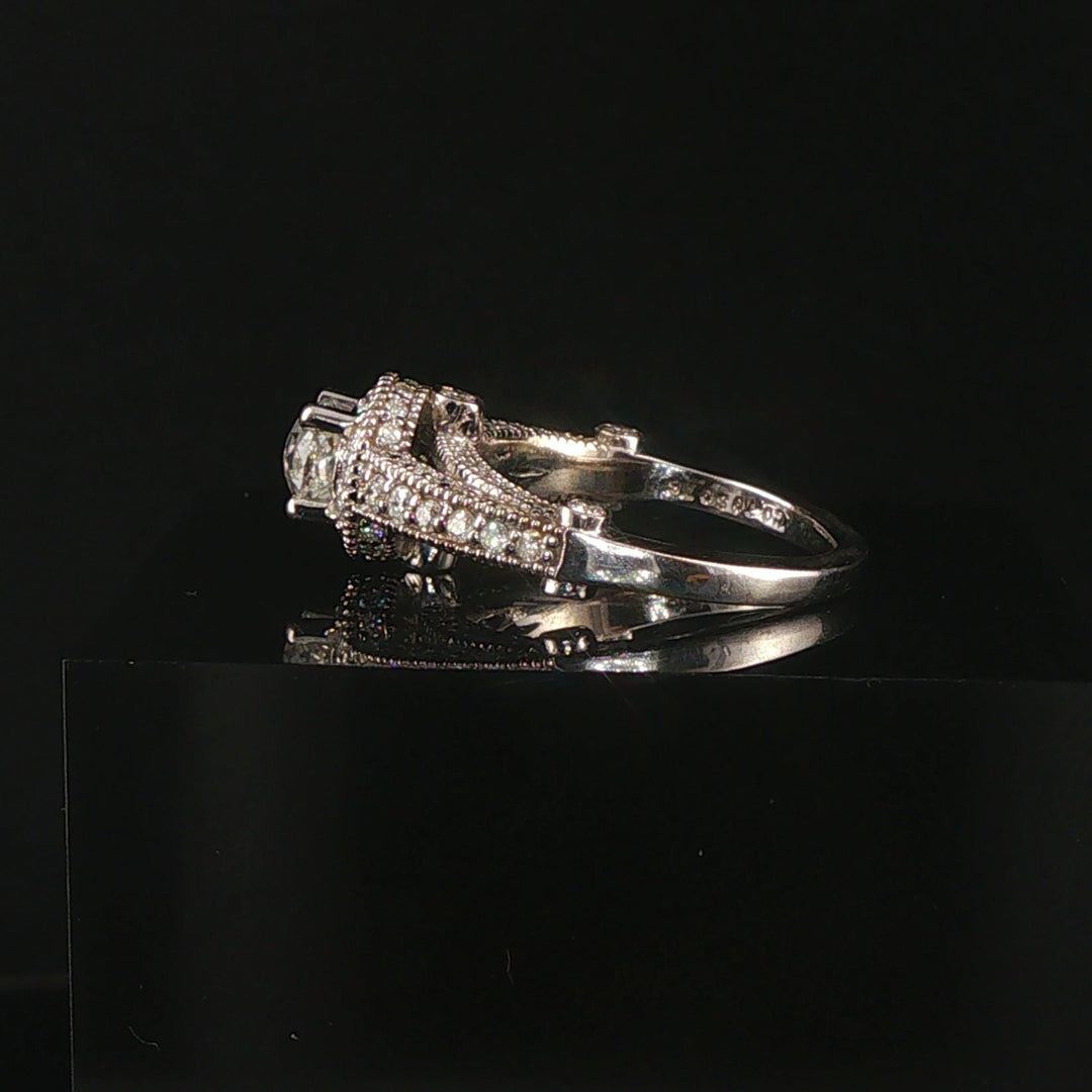 14k White Gold and 1.46cttw Diamond Vintage Ladies Ring Size 5.25