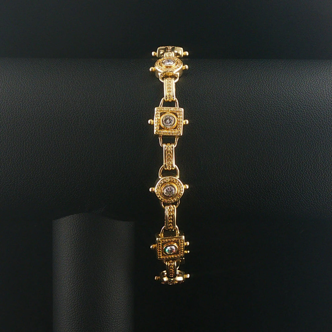 14k Yellow Gold and 1cttw Bezel Set Diamond Solid Vintage Link Bracelet 7.75"