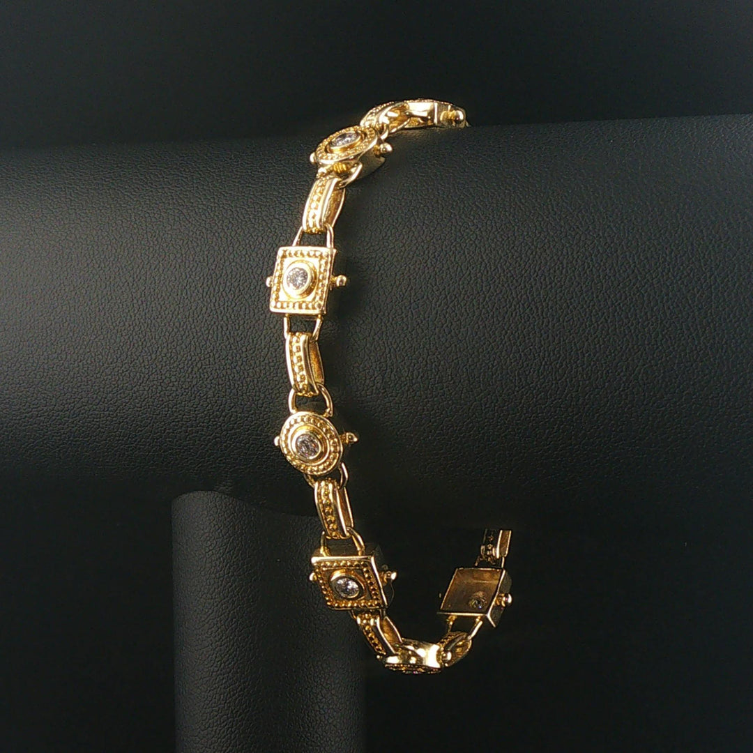 14k Yellow Gold and 1cttw Bezel Set Diamond Solid Vintage Link Bracelet 7.75"